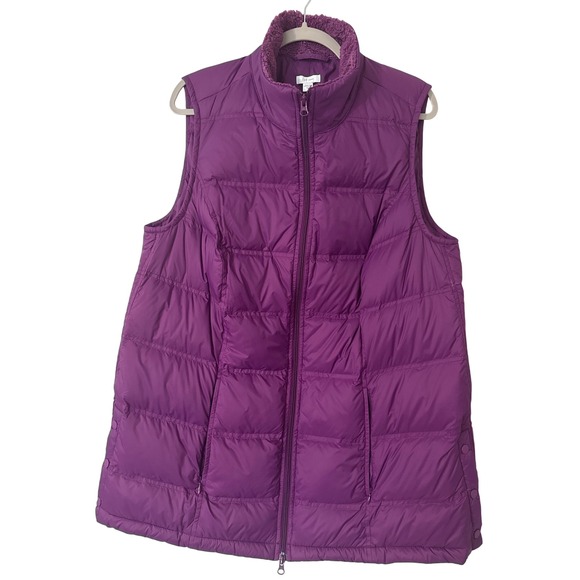 J.Jill Womens Down Purple Quilted Down Puffer Vest Fleece Sherpa Lined Collar XL - Picture 1 of 7